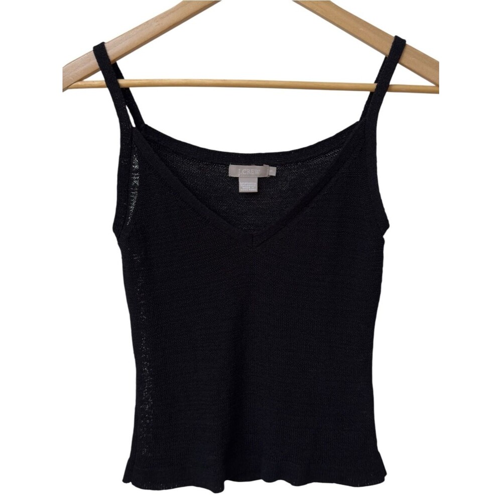 J. Crew Black Fine Knit Strappy V-Neck Semi-Sheer Cami Tank Top. Small.